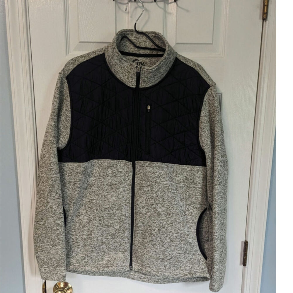 ZYIA Men's Quilted Olive Ash Cabin Full Zip Jacket Medium Gray Black Long Sleeve
